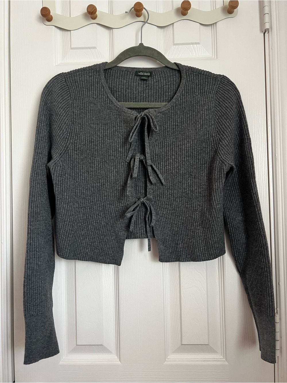 wild fable Gray Ribbed Tie-Front Cardigan